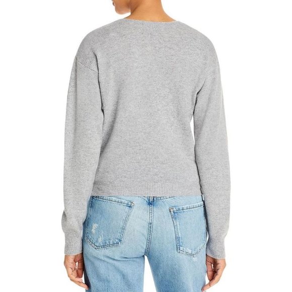 AQUA CASHMERE Faux Wrap Cashmere Wrap Sweater In Light Grey - NWT - Picture 3 of 4